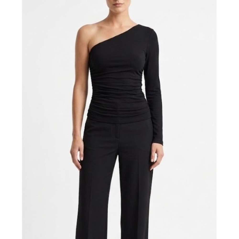 New Sugar+Lip2 One Shoulder Top Medium Black Stretch Ruched Long Sleeve